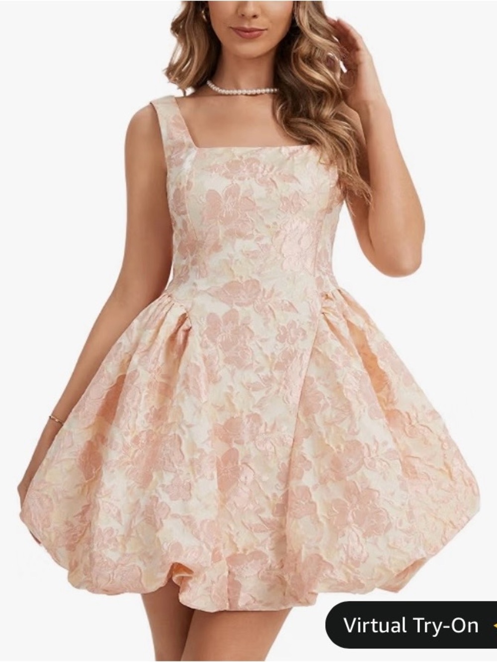 Women's Pink Floral Jacquard Bubble Dress